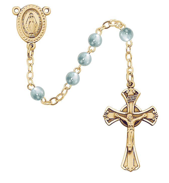 Baby Blue Pearl Gold Plated Rosary - 3mm