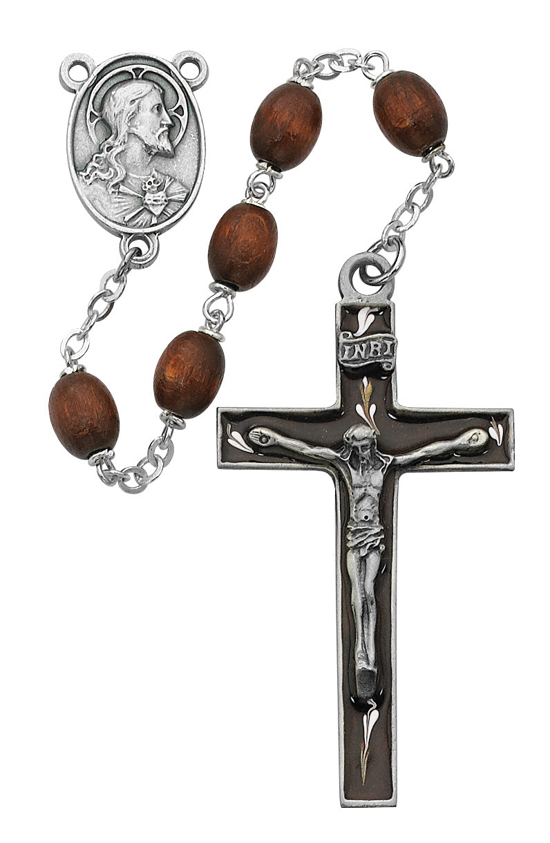 Brown Oval Wood Rosary (537D-BRF)