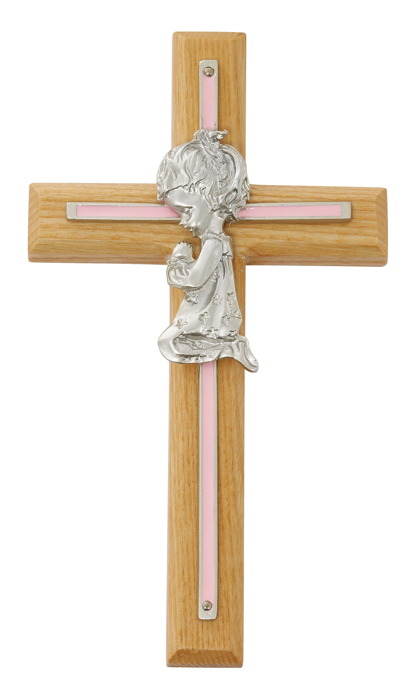 7in Oak With Pink Girl Praying Cross