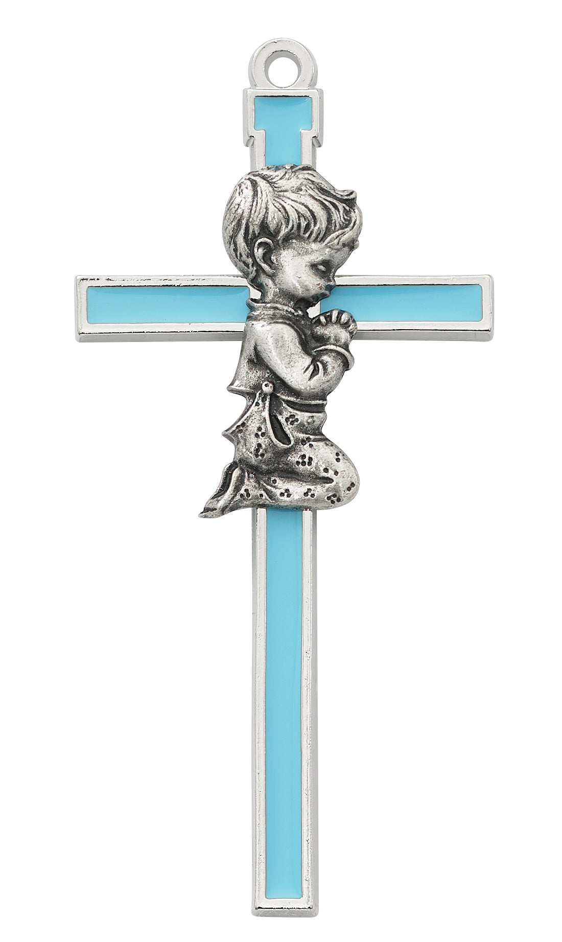 5in Silver Praying Boy on Blue Epoxy Wall Cross
