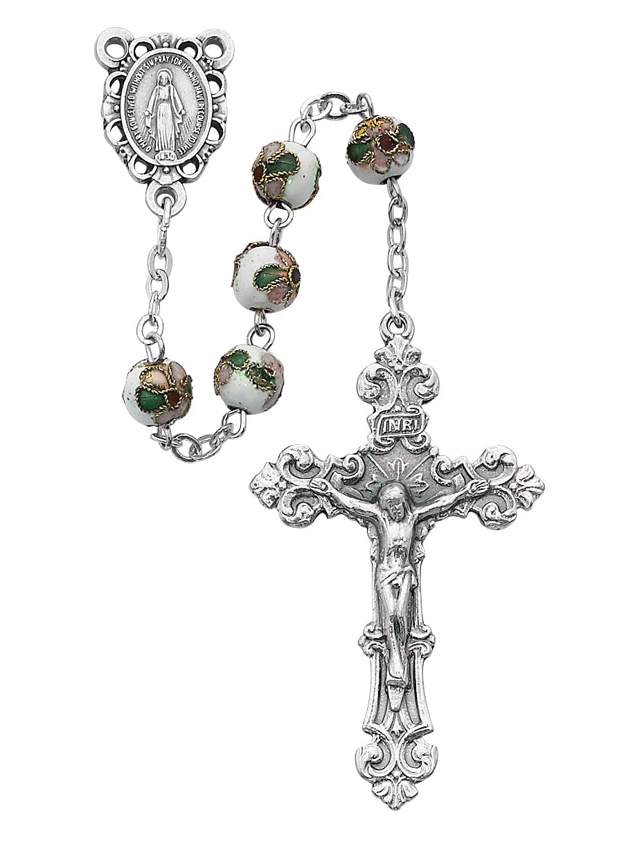White Cloisonné Rosary
