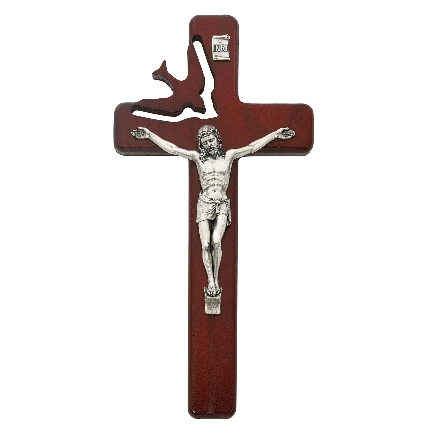 8 In Cherry Stain Holy Sprit Crucifix - Made in USA