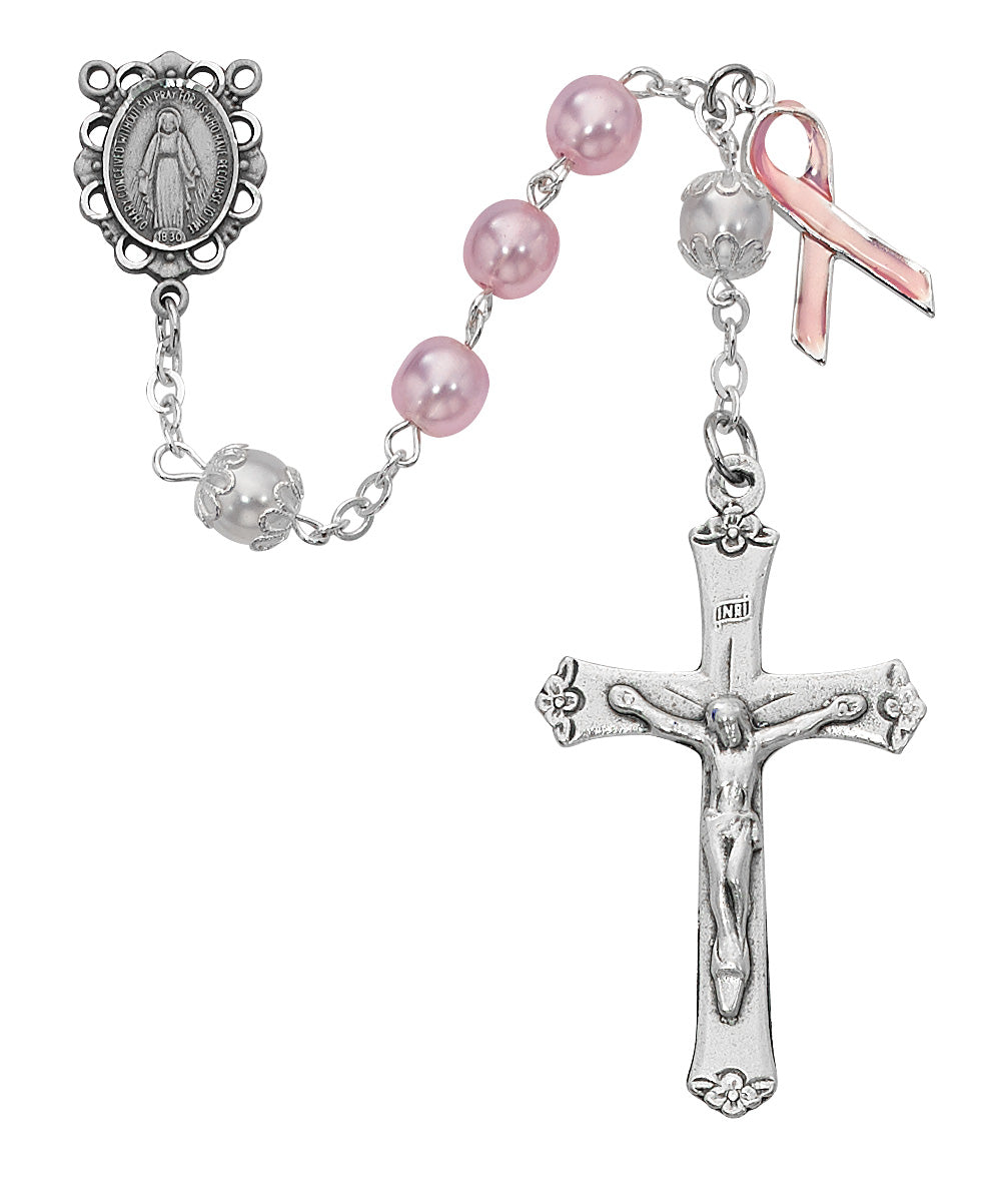 Pink Pearl Like Cancer Rosary (791SF)