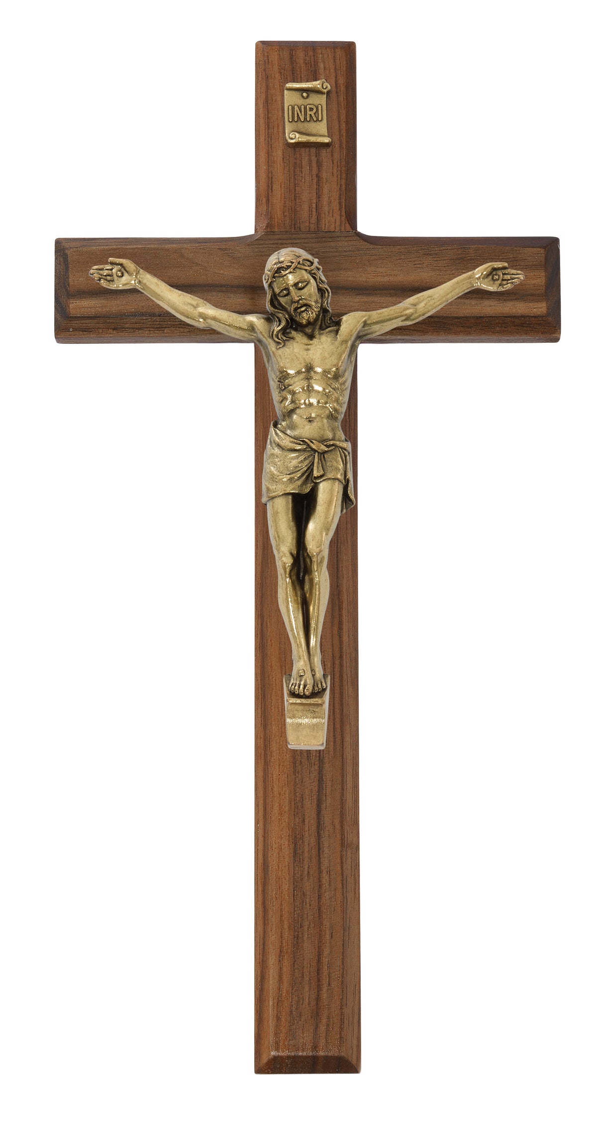 8 In Beveled Walnut Stain Crucifix - Made in USA