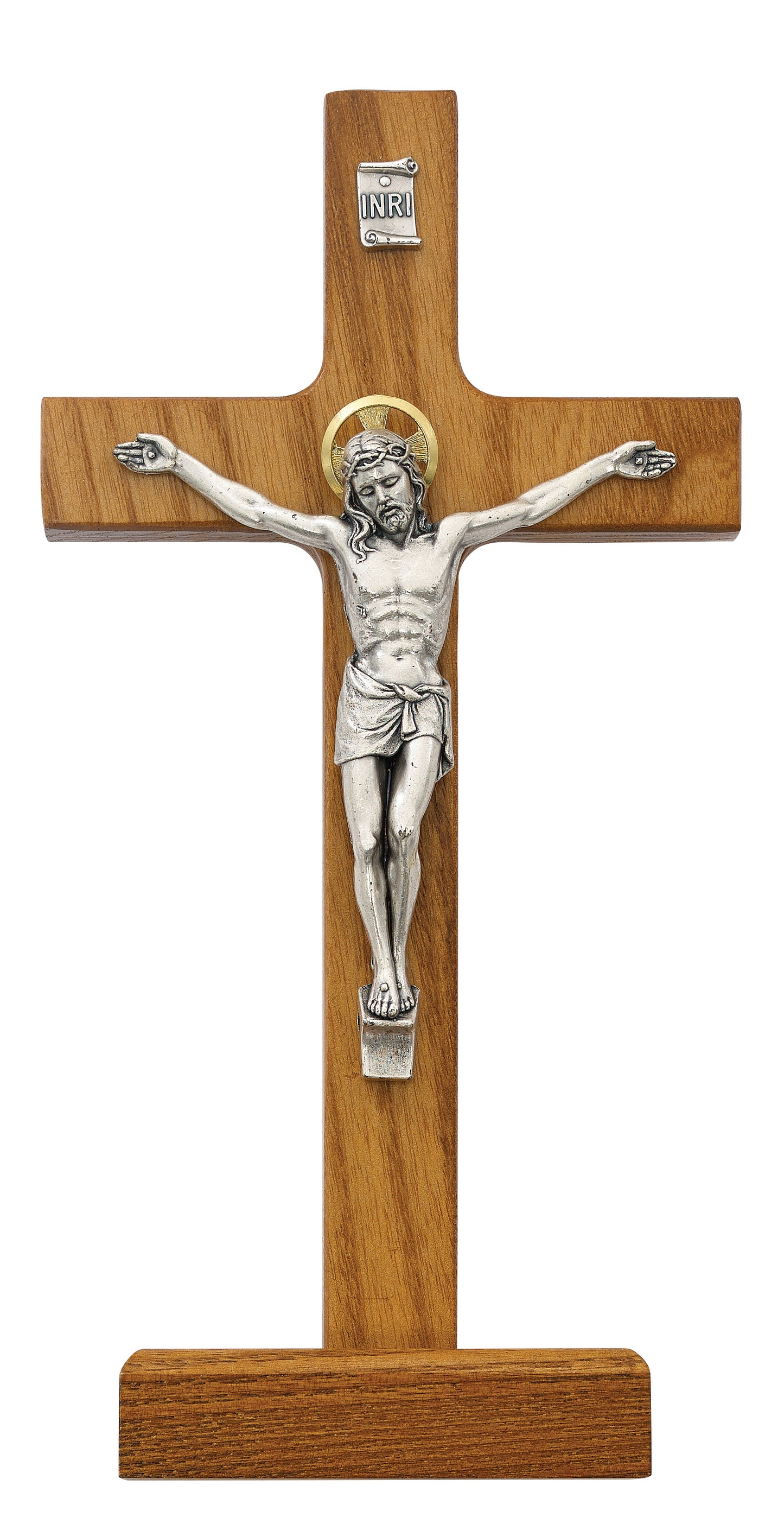 8 In Walnut Stain Standing Crucifix - Made in USA