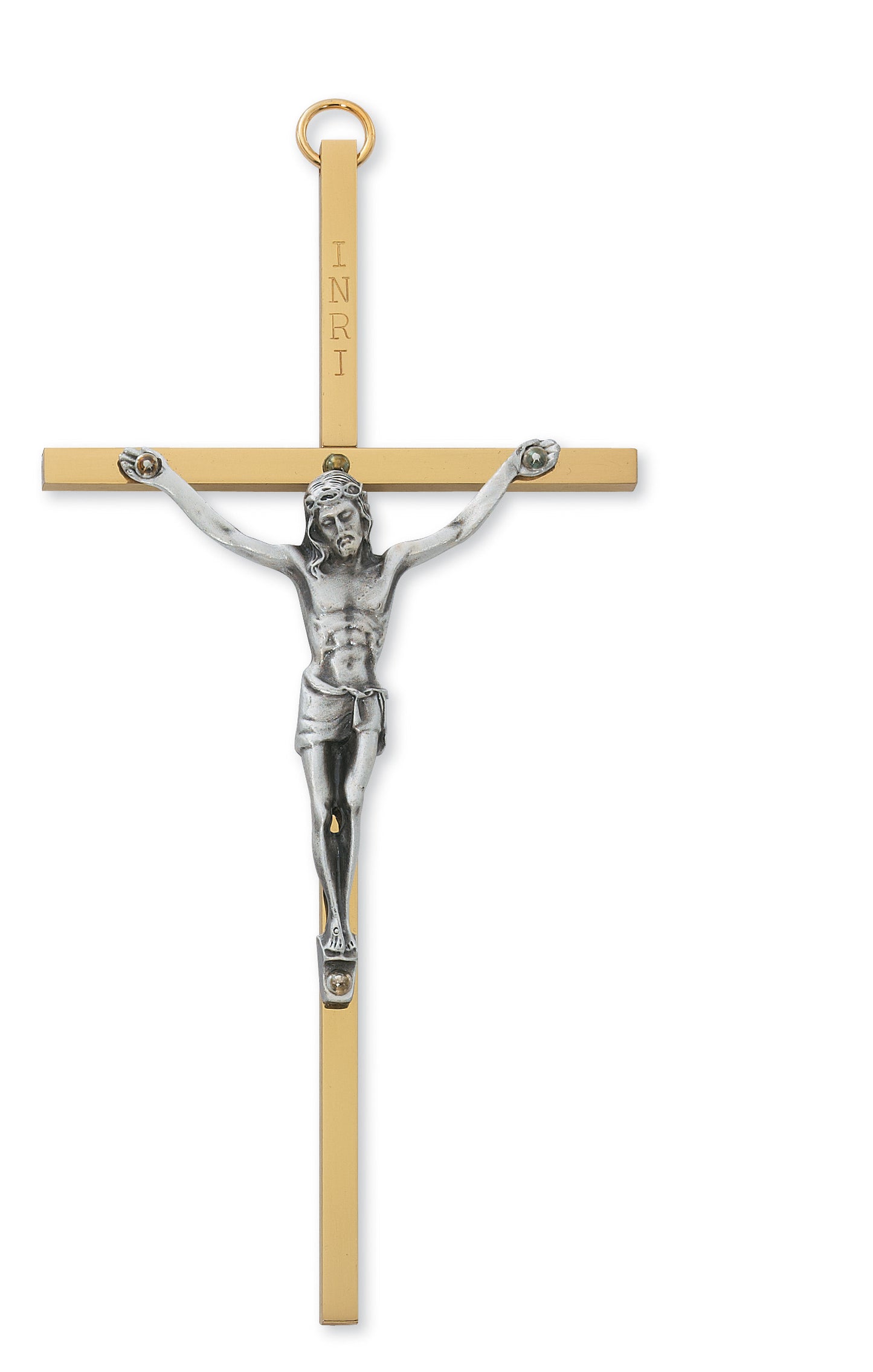 6 In Brass Cross With Pewter Corpus - Made in USA