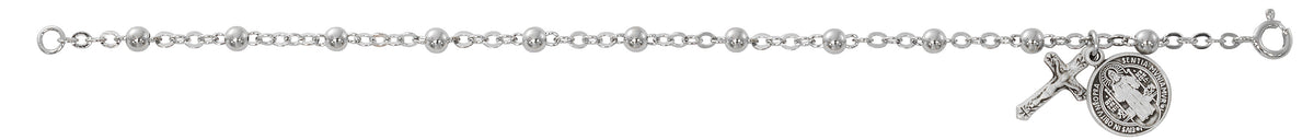 7.5in Sterling Silver with Beads, Crucifix & St. Benedict Medal Bracelet