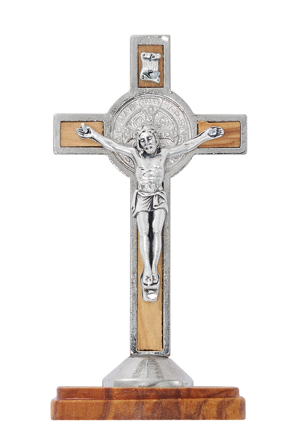 3.25 In Olive Wood St. Benedict Standing Crucifix - Made In Italy