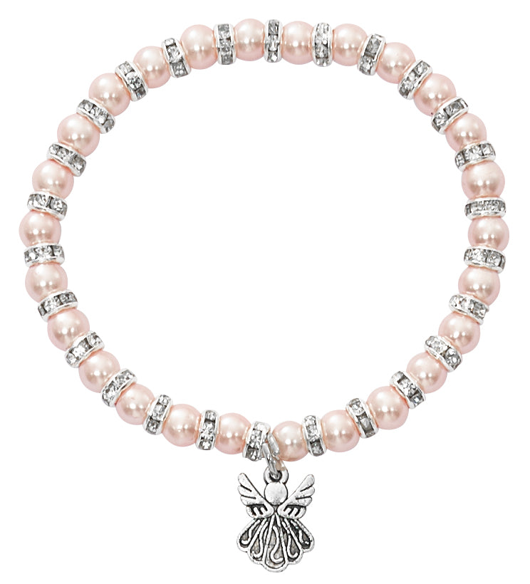 Baby Pink Pearl Guardian Angel Stretch Bracelet - Carded