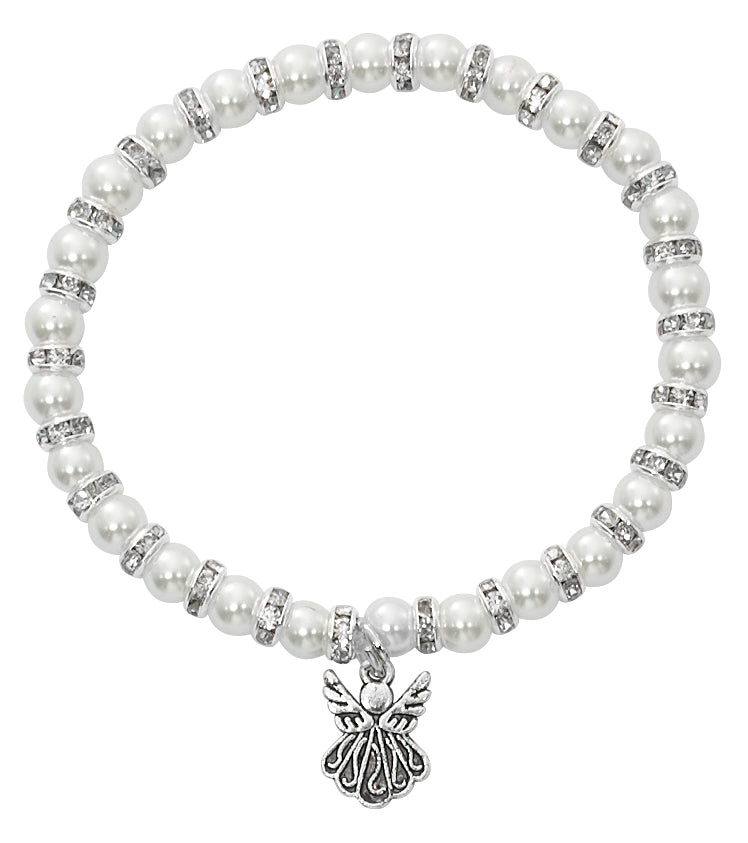 Baby Pearl Guardian Angel Stretch Bracelet - Carded