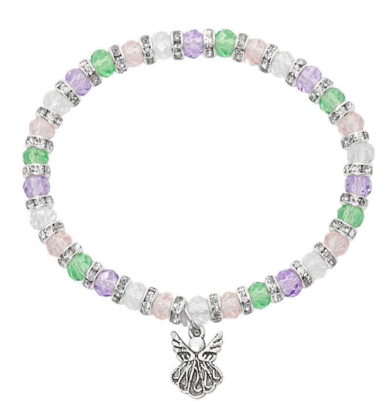 Baby Multicolor Crystal Guardian Angel Stretch Bracelet - Carded