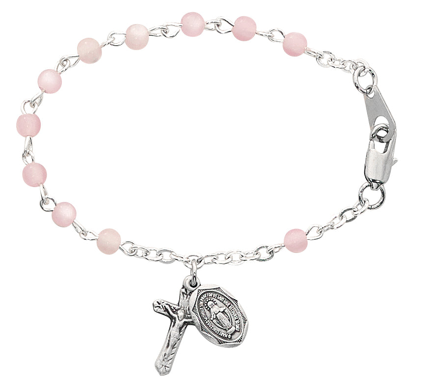 5 1/2in Pink Sterling Silver Baby Rosary Bracelet