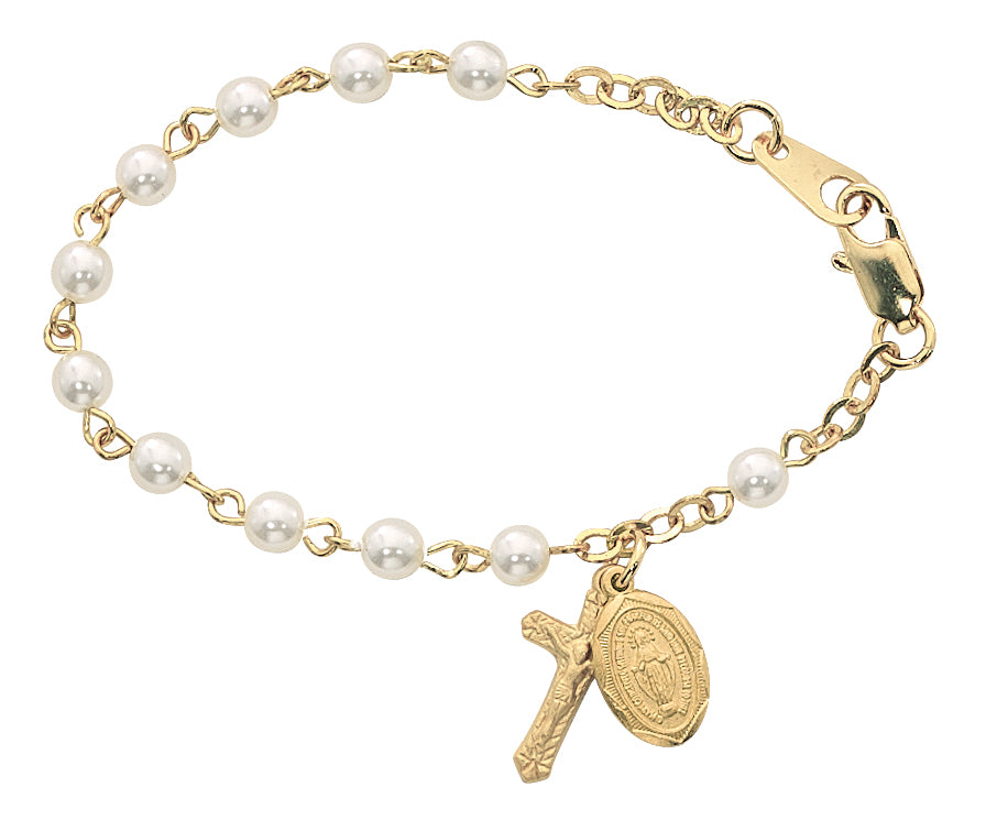 5 1/2in Gold over Sterling Silver Pearl Like Baby Bracelet