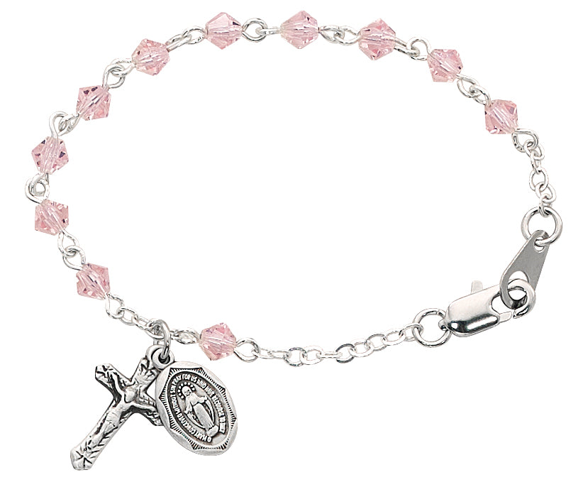5 1/2in Rose Sterling Silver Baby Rosary Bracelet