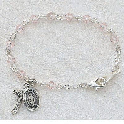 5 1/2in Rose Rhodium Plated Baby Rosary Bracelet