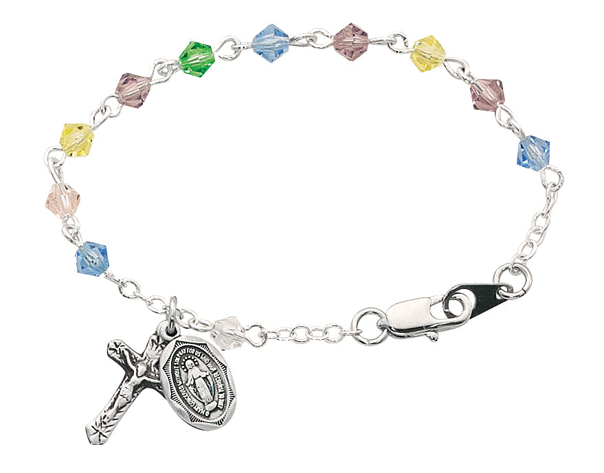 5 1/2in Multicolor Sterling Silver Baby Rosary Bracelet