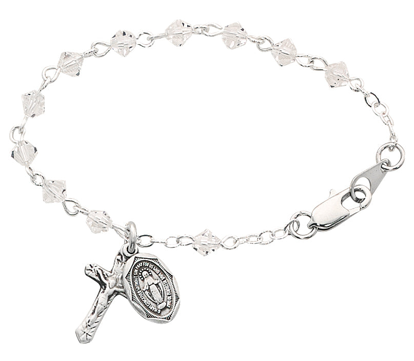 5 1/2in Crystal Sterling Silver Baby Rosary Bracelet