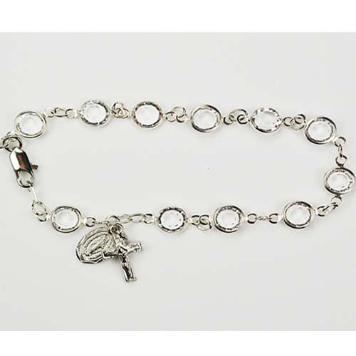 7.5in Clear Crystal Miraculous Medal Rosary Bracelet