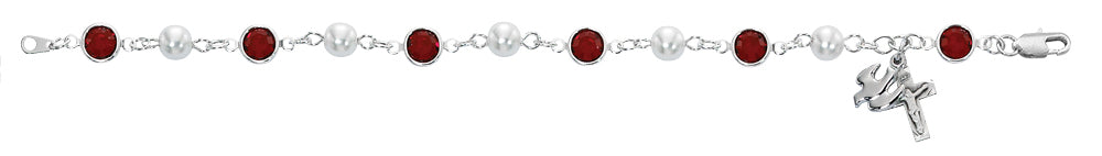 7.5in Red & Pearl Holy Spirit Rosary Bracelet