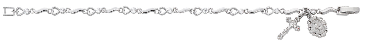 7.5in Cubic Zirconia & Hearts Miraculous Rosary Bracelet