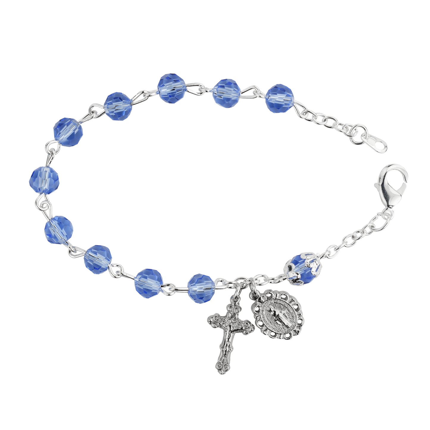 7.5in Light Blue Miraculous Medal Rosary Bracelet