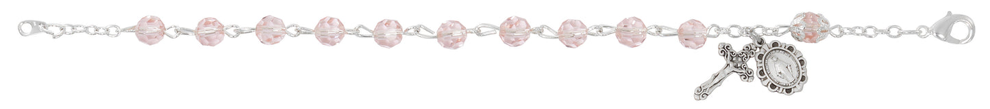 7.5in Sterling Silver Pink Rosary Bracelet