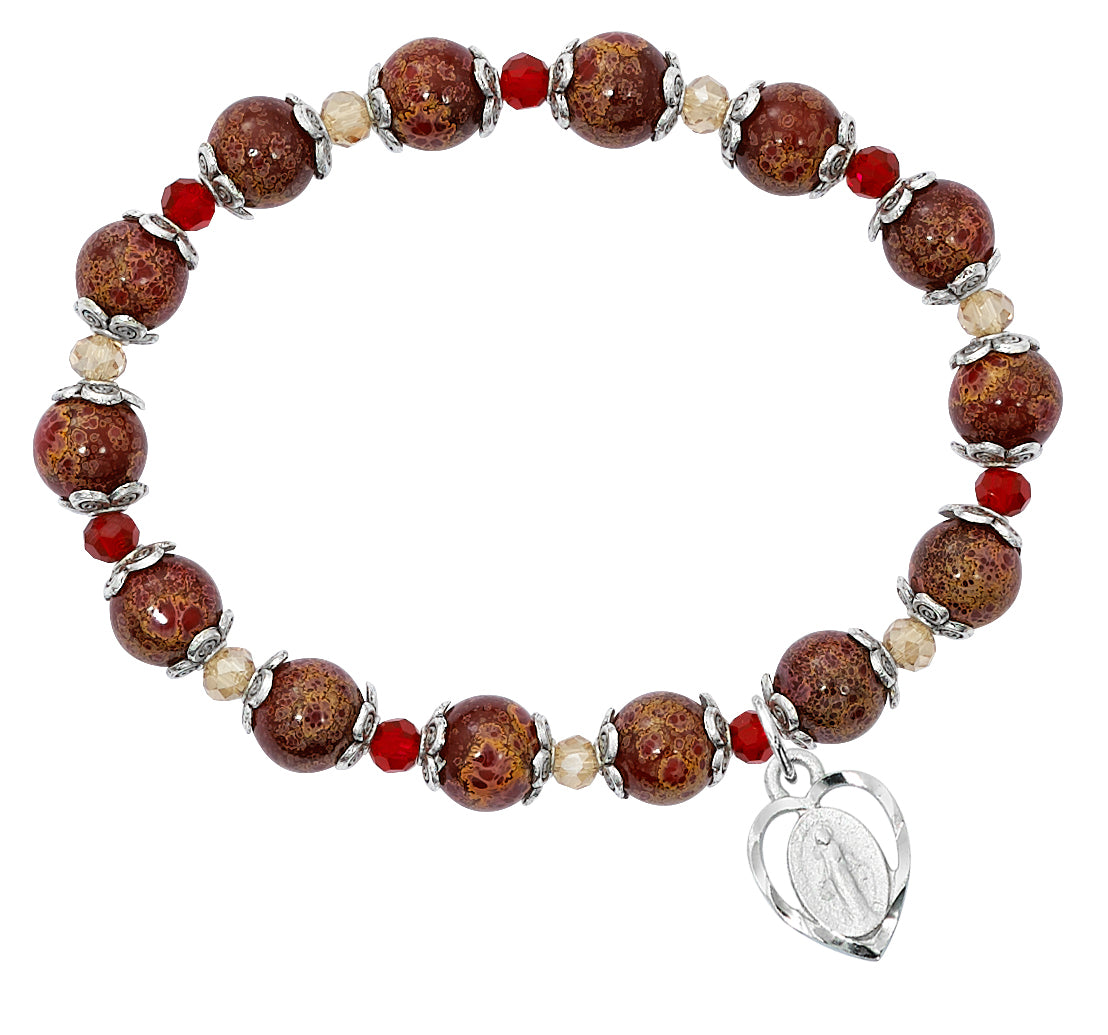 7.5in Red Miraculous Medal Stretch Bracelet