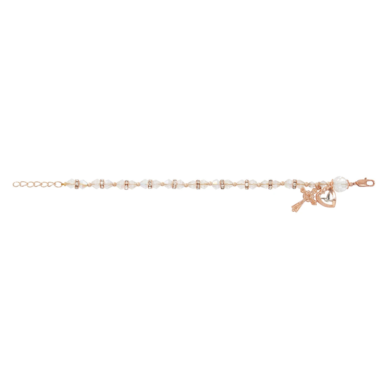 Adjustable Holy Spirit Rose Gold With Crystal Beads Rosary Bracelet