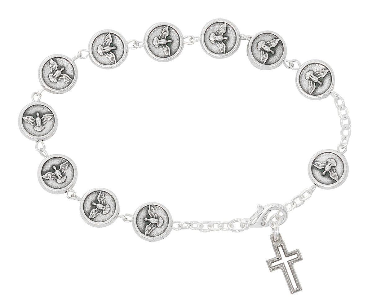 7.5in Sterling Silver Holy Spirit Rosary Bracelet