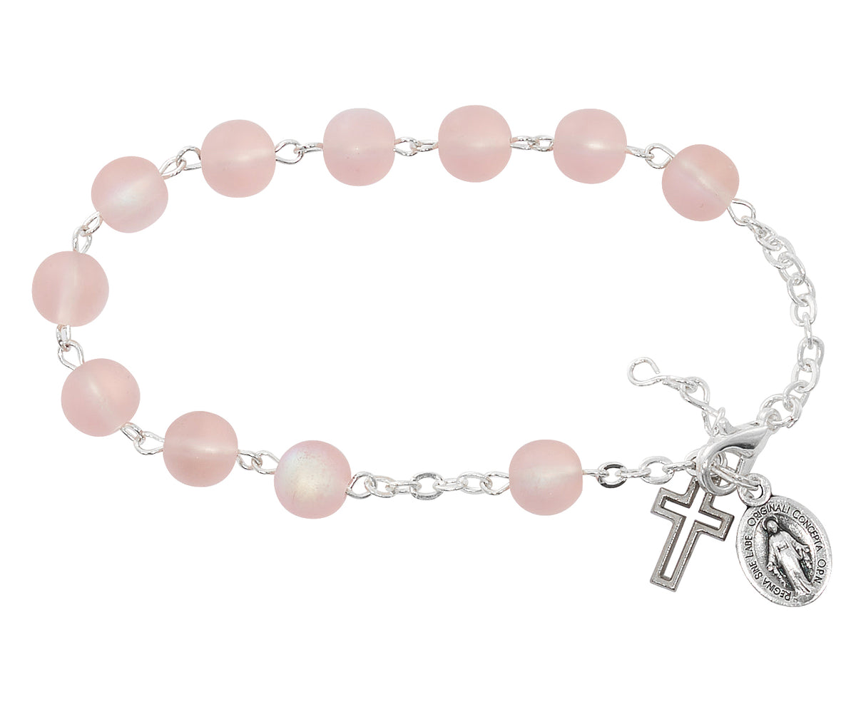 7.5in Frosted Pink AB Rosary Bracelet
