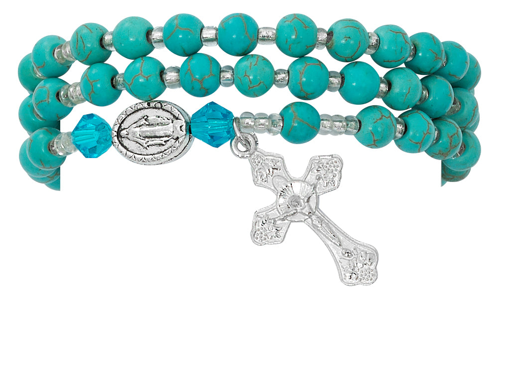 Simulated Turquoise Twistable Rosary Bracelet