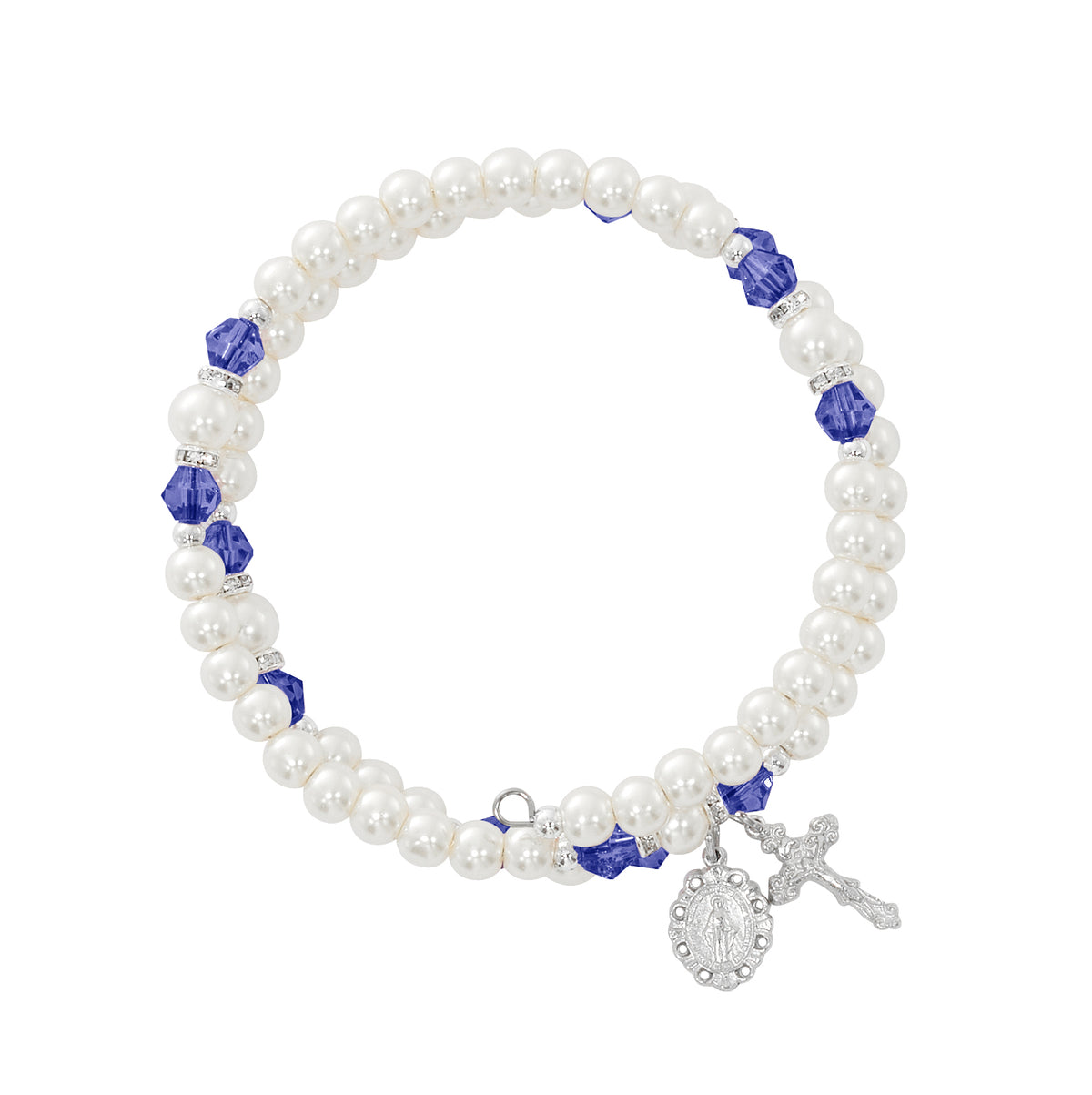 September Dark Blue Crystal and Pearl Beads Wrap Bracelet