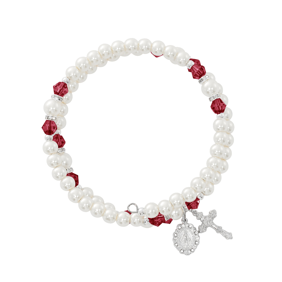 January Garnet Crystal and Pearl Beads Wrap Bracelet