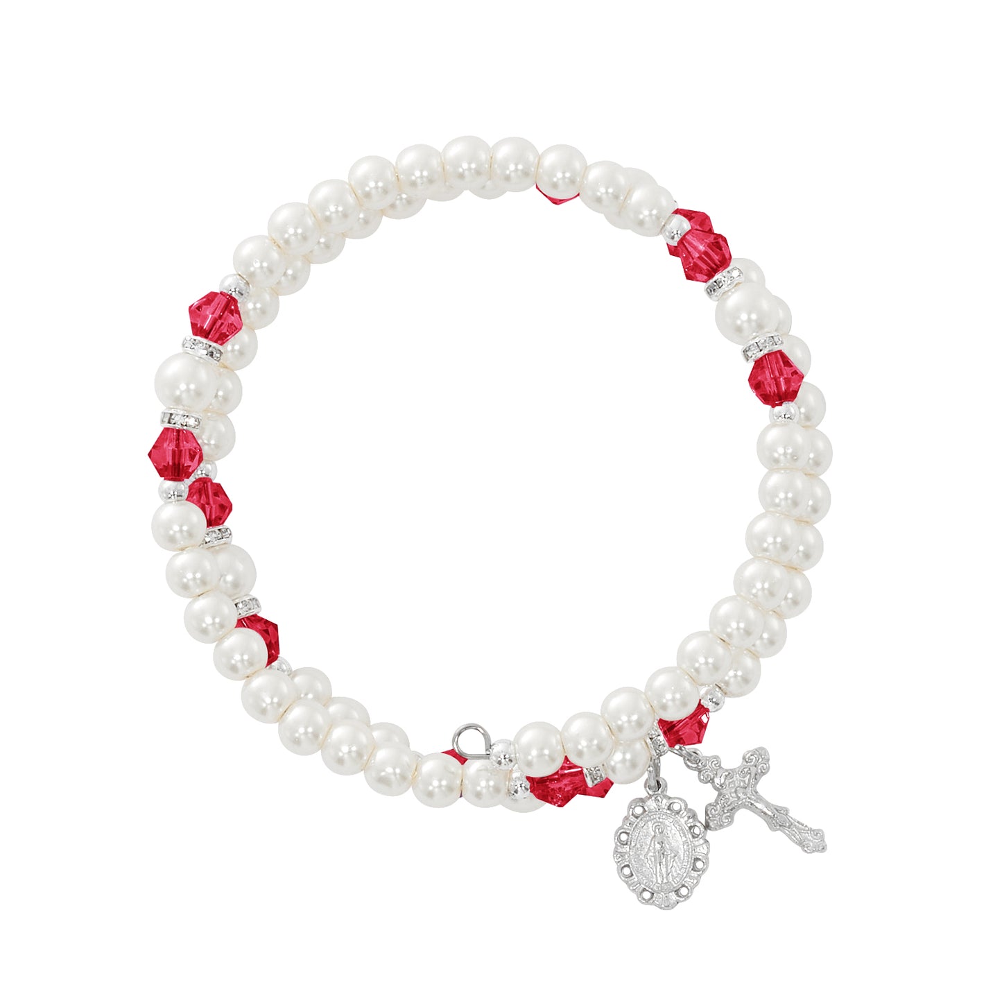 July Ruby Crystal and Pearl Beads Wrap Bracelet