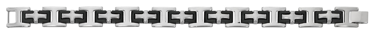 8in Men's Stainless Steel and Rubber Cross Bracelet