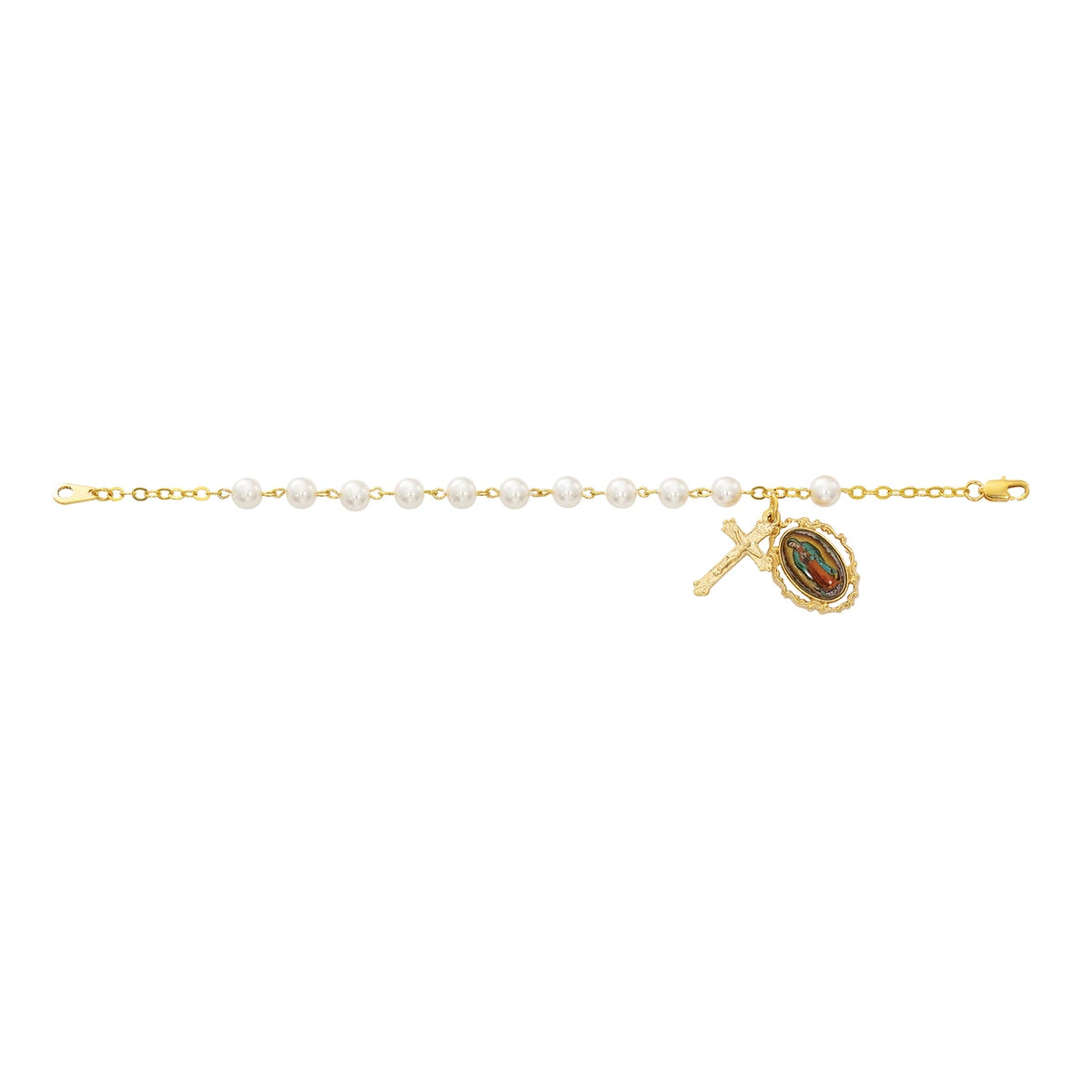 7.5in Pearl Beads Gold Guadalupe Bracelet