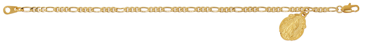 7.5in Gold Tone Figaro Guadalupe Bracelet