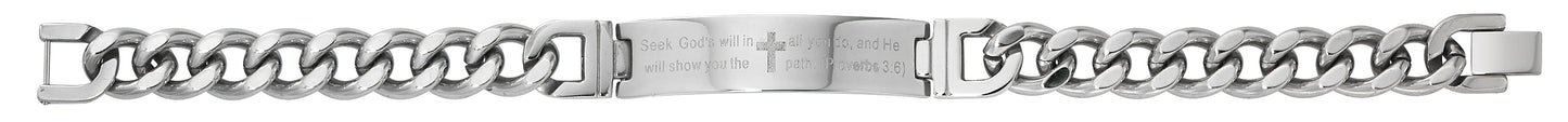 8in Men's Stainless Steel Chain Bracelet With Script