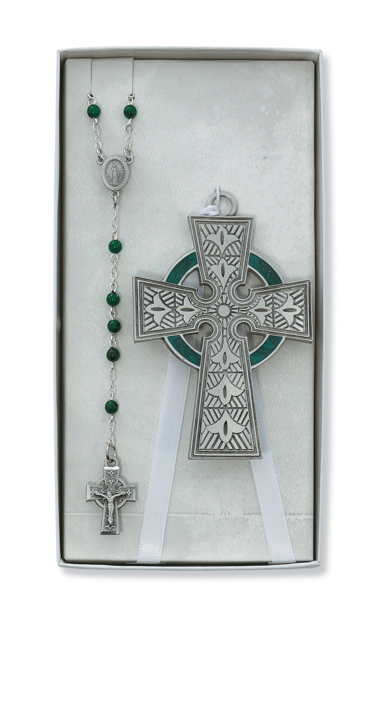 Celtic Pewter Unisex Crib Cross & Rosary Gift Set