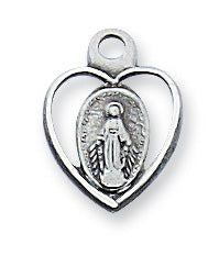 Baby Heart Shaped Miraculous Medal Necklace - Sterling Silver