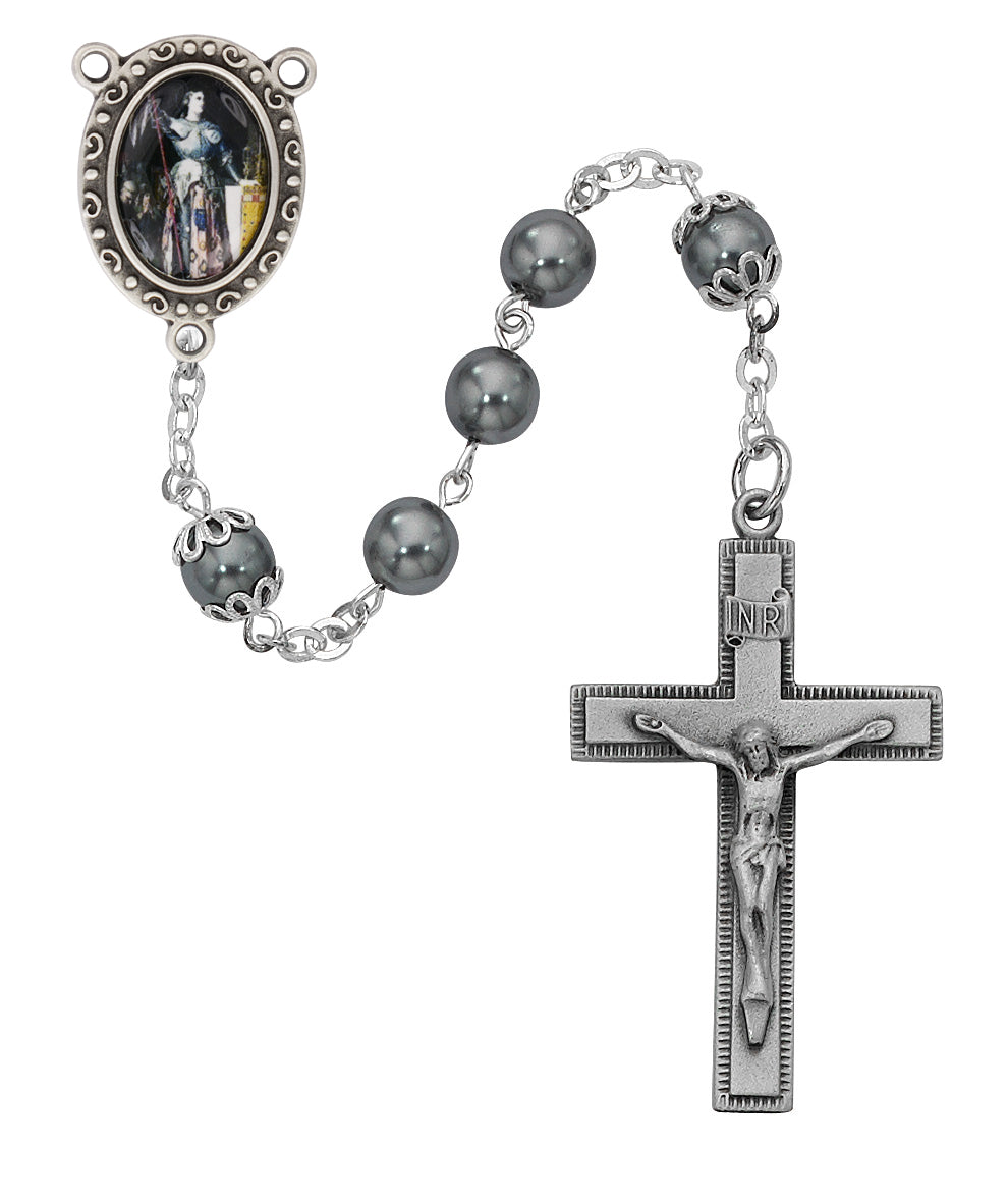 Gray Glass St. Joan of Arc Rosary