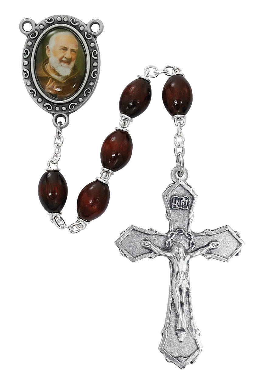 Brown Wood Padre Pio Rosary