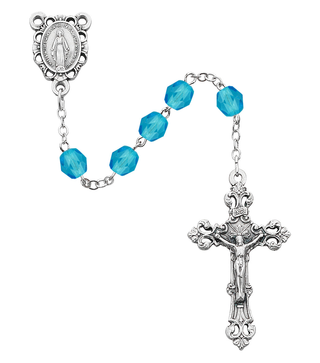 Aqua Glass March Rosary (R391-AQG)