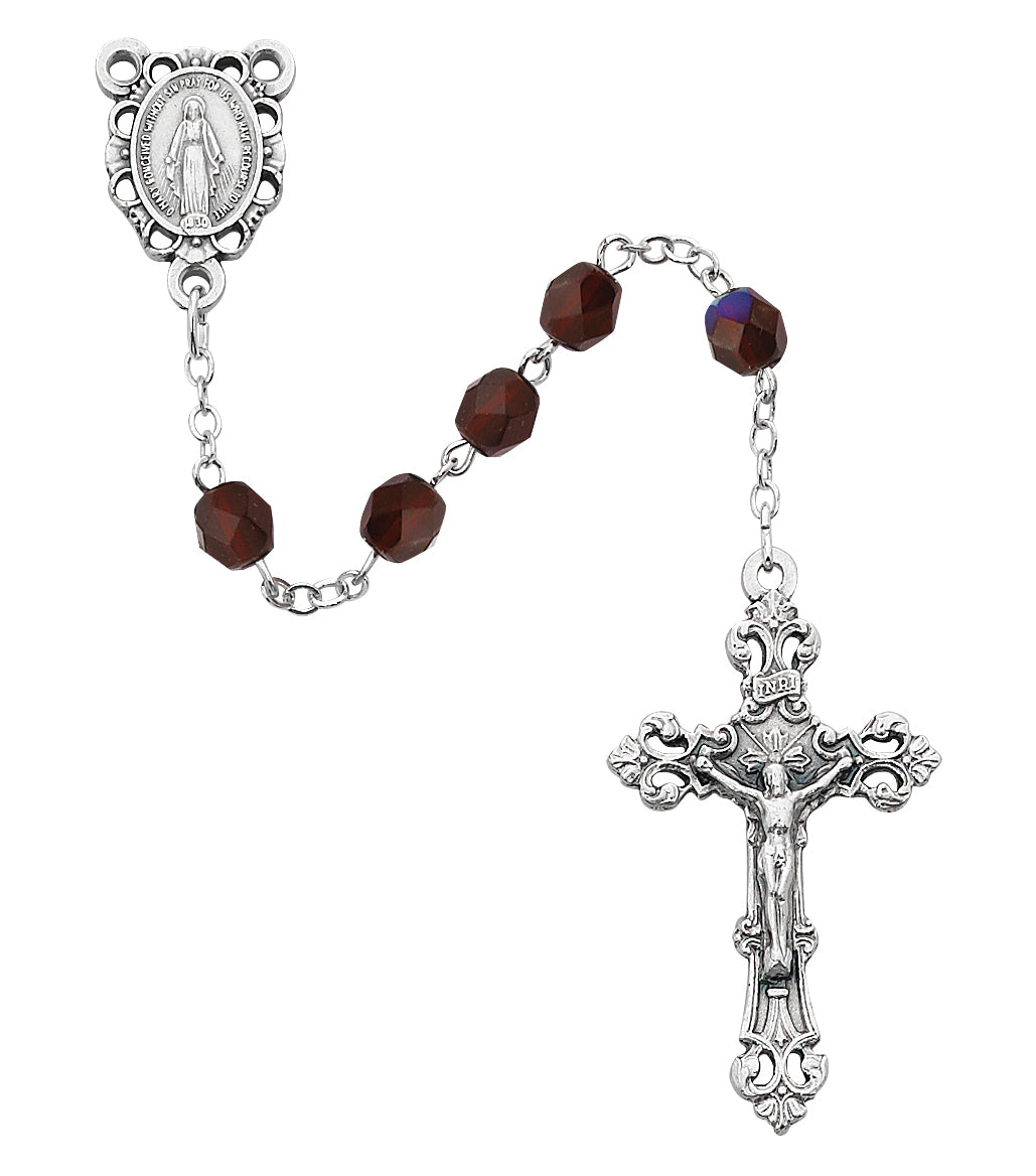 Dark Red Glass January Rosary (R391-GAG)