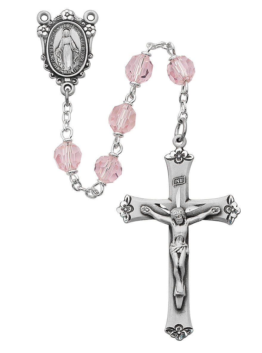 Pink Tin Cut Crystal Rosary (R406LF)