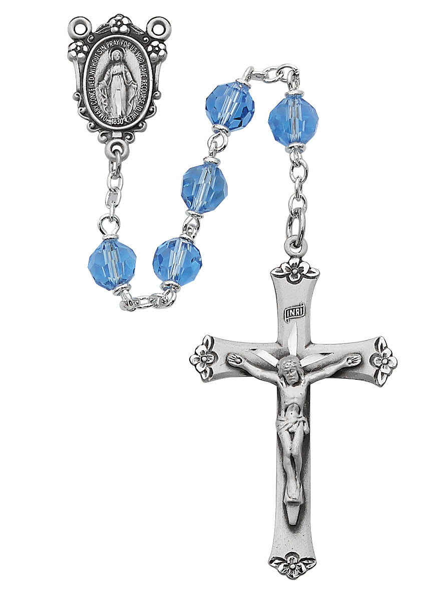 Blue Tin Cut Crystal Rosary (R408DF)