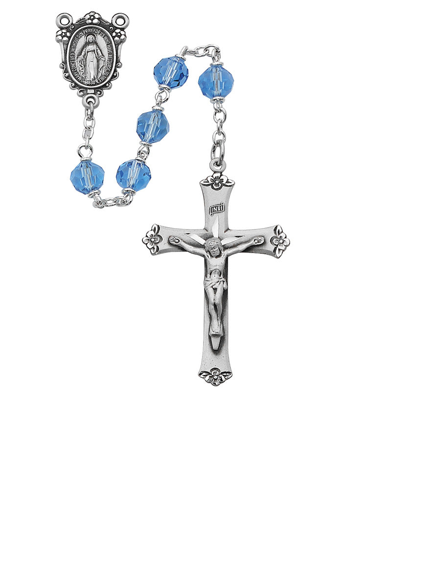 Blue Tin Cut Crystal Rosary (R408LF)