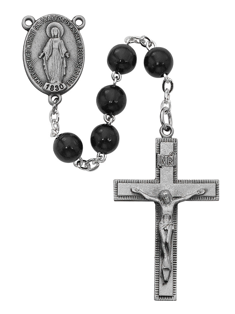 Black Round Wood Rosary (R434LF)