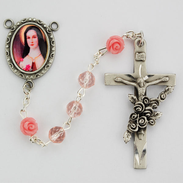 Pink Glass Therese Rosary