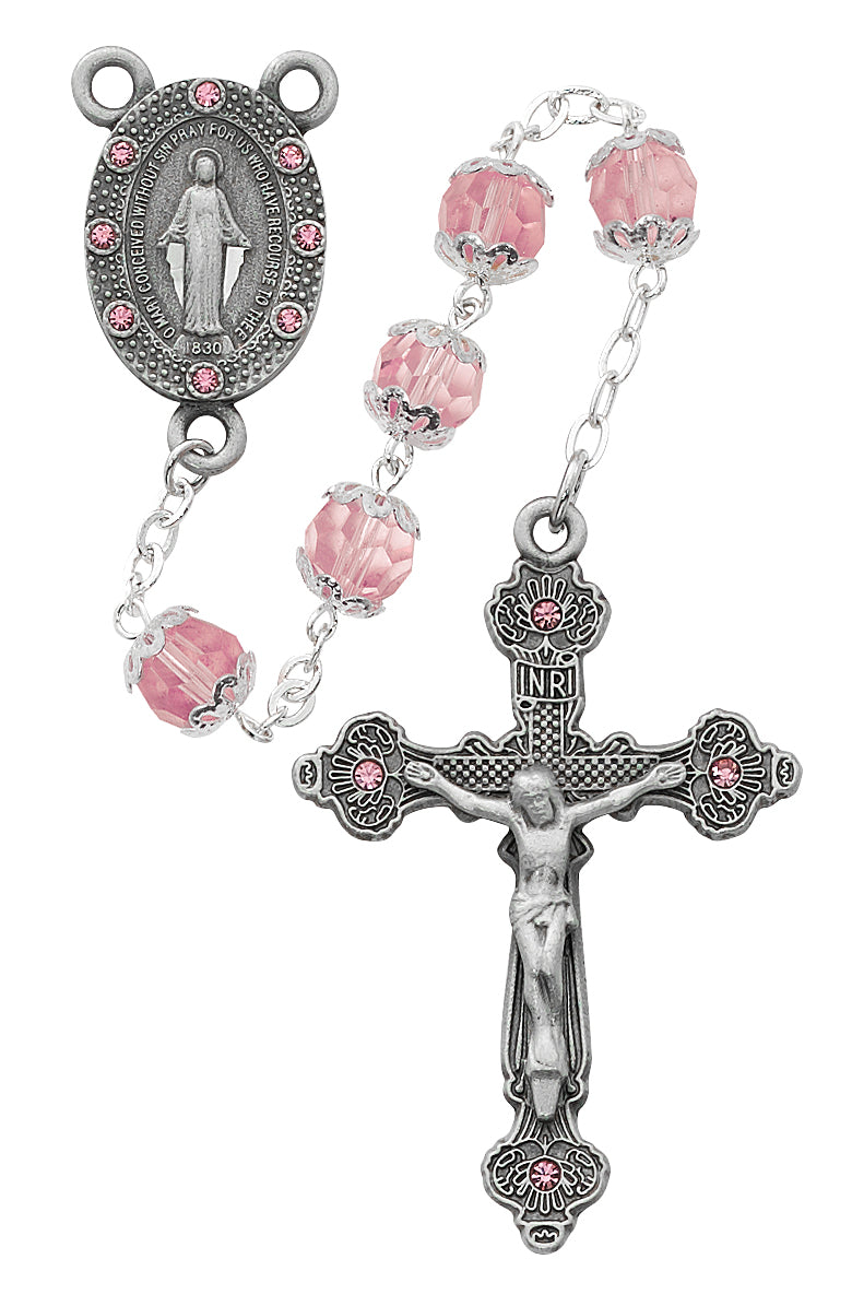 Pink Capped Glass Rosary